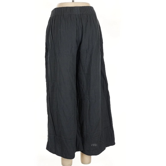Pact Coastal Organic Cotton Double Gauze Wide Leg Cropped Culotte Pant Black L - Picture 5 of 11
